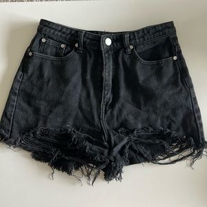 Misguided distressed jean shorts- black